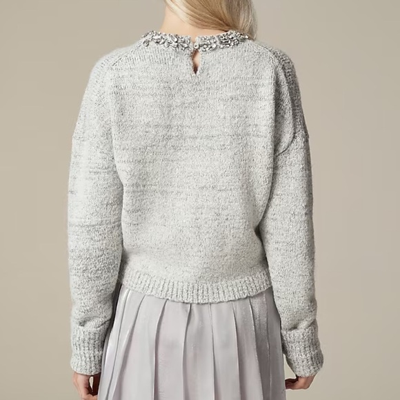 J crew Embellished pullover sweater Light Grey Silver Metal - Picture 3 of 5